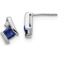 14K White Gold Cushion Cut Lab-Created Sapphire and Diamond Earrings - 0.025 Carat Total Diamond Weight by Oro Pregiato