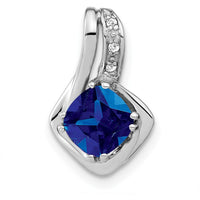 14K White Gold Cushion Cut Lab Created Sapphire and Diamond Pendant - 1.68 Carat Total Sapphire Weight by Lumare Gioia
