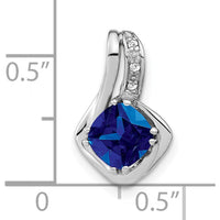 14K White Gold Cushion Cut Lab Created Sapphire and Diamond Pendant - 1.68 Carat Total Sapphire Weight by Lumare Gioia