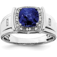 14K White Gold Cushion Cut Lab-Created Sapphire and Diamond Ring - 2.355 Carat Sapphire, 0.1 Carat Diamonds by 0