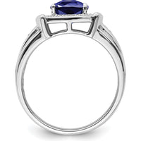 14K White Gold Cushion Cut Lab-Created Sapphire and Diamond Ring - 2.355 Carat Sapphire, 0.1 Carat Diamonds by 0