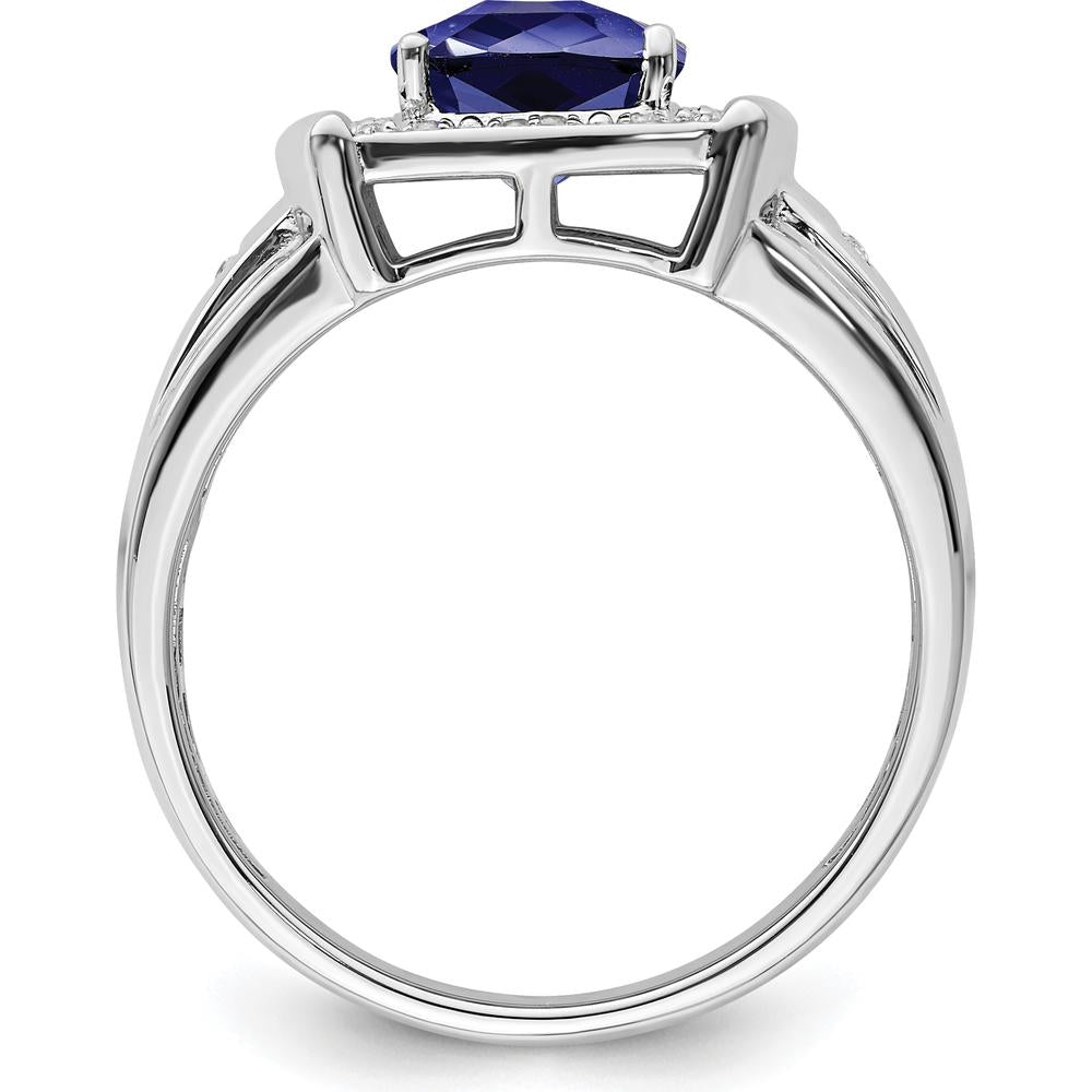 14K White Gold Cushion Cut Lab-Created Sapphire and Diamond Ring - 2.355 Carat Sapphire, 0.1 Carat Diamonds by 0