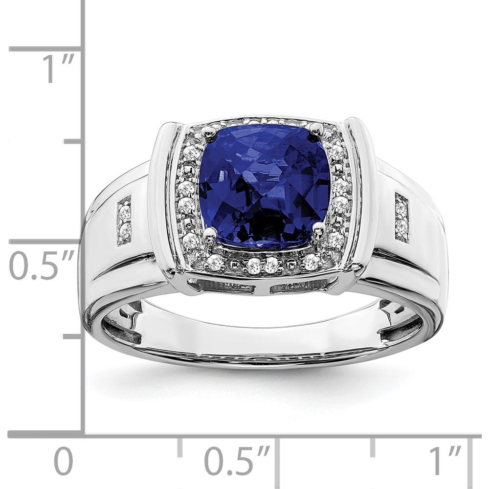 14K White Gold Cushion Cut Lab-Created Sapphire and Diamond Ring - 2.355 Carat Sapphire, 0.1 Carat Diamonds by 0