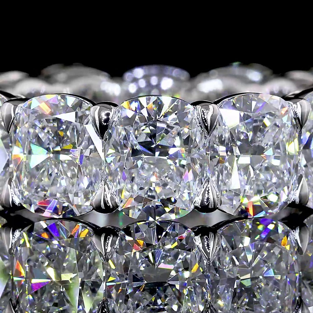14K White Gold Cushion Cut Lab Diamond Eternity Band - 7.86 Carat Total Weight, E-F Color VS Clarity, Prong Set - Covaloro Fine Jewelry