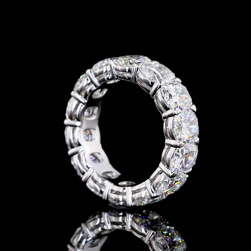 14K White Gold Cushion Cut Lab Diamond Eternity Band - 7.86 Carat Total Weight, E-F Color VS Clarity, Prong Set - Covaloro Fine Jewelry