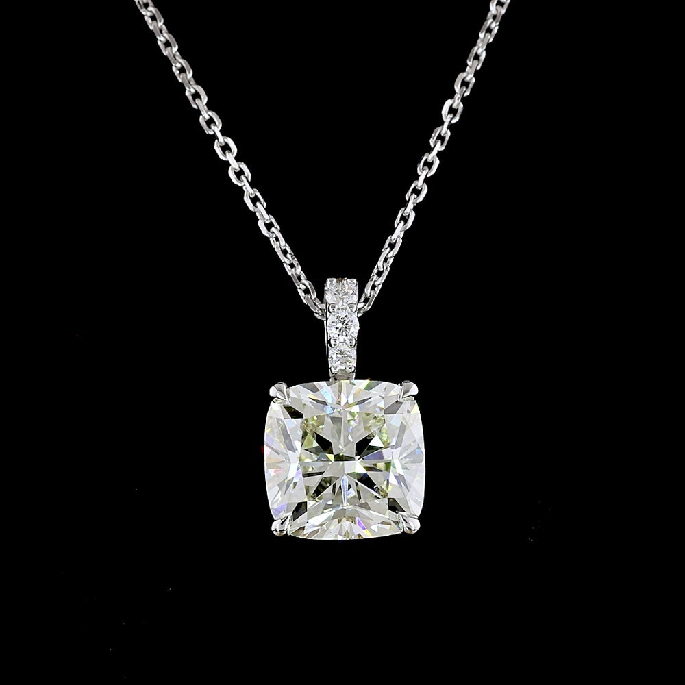 14K White Gold Cushion Cut Lab Diamond Pendant with Brilliant Accents - 2.30 Carat Total Weight, IGI Certified - Covaloro Fine Jewelry