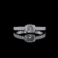 14K White Gold Cushion Cut Lab Diamond Solitaire Ring with East West Bezel Set Center and Diamond Shank - 0.83 Carat Total Weight - Covaloro Fine Jewelry
