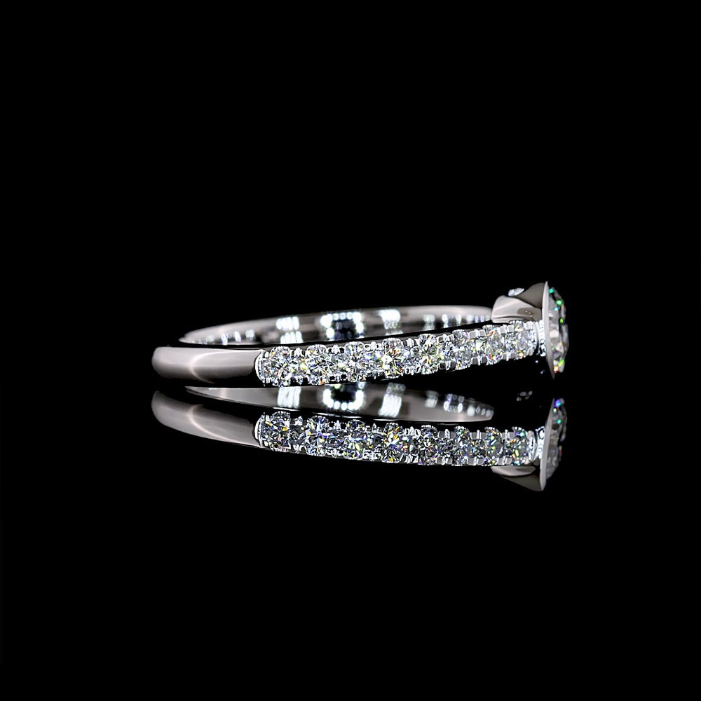 14K White Gold Cushion Cut Lab Diamond Solitaire Ring with East West Bezel Set Center and Diamond Shank - 0.83 Carat Total Weight - Covaloro Fine Jewelry