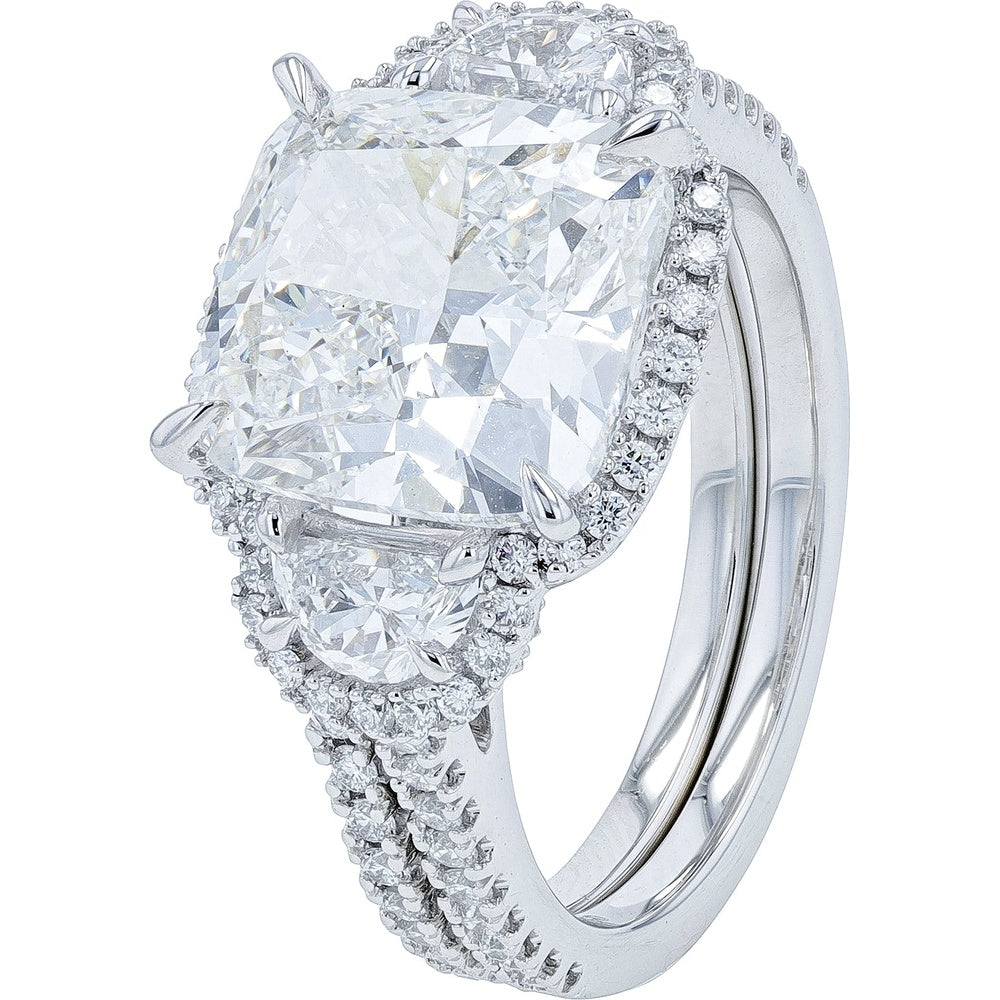 14K White Gold Cushion-Cut Lab Grown Diamond Bridal Set with Halo Accents - 6.15 Carat Total Diamond Weight