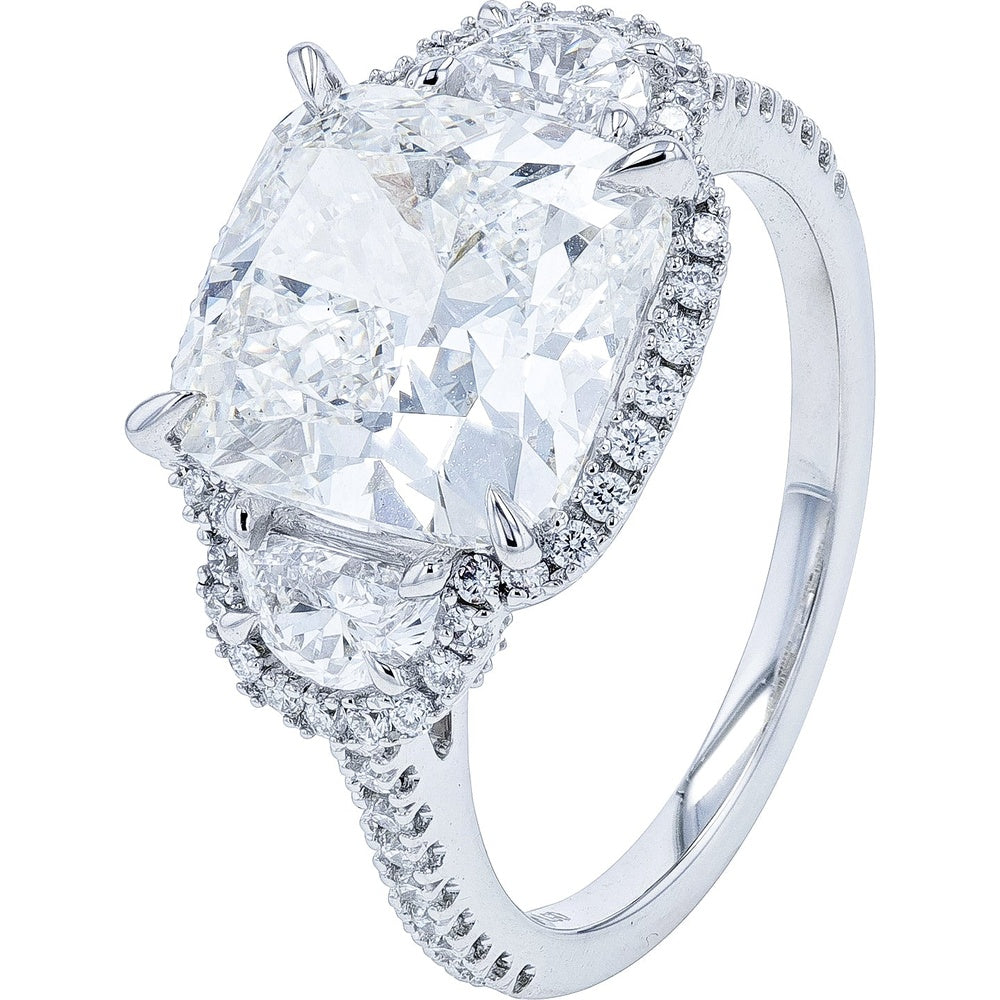 14K White Gold Cushion-Cut Lab Grown Diamond Bridal Set with Halo Accents - 6.15 Carat Total Diamond Weight