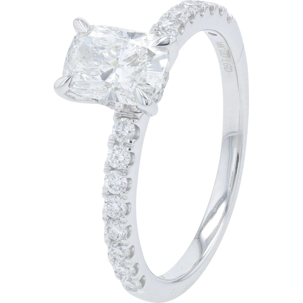 14K White Gold Cushion-Cut Lab Grown Diamond Engagement Ring with Accented Shoulders - 1.25 Carat Total Diamond Weight (0.90 Carat Center)