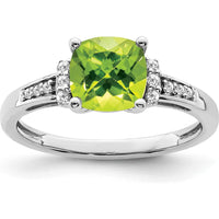14K White Gold Cushion Cut Peridot and Diamond Ring - 1.514 Carat Total Peridot Weight by 0