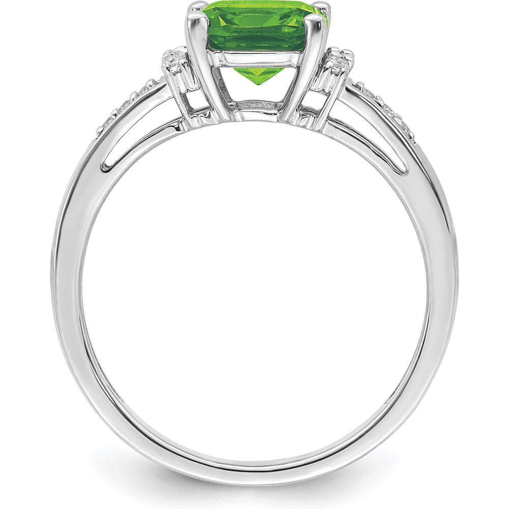 14K White Gold Cushion Cut Peridot and Diamond Ring - 1.514 Carat Total Peridot Weight by 0