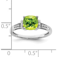 14K White Gold Cushion Cut Peridot and Diamond Ring - 1.514 Carat Total Peridot Weight by 0