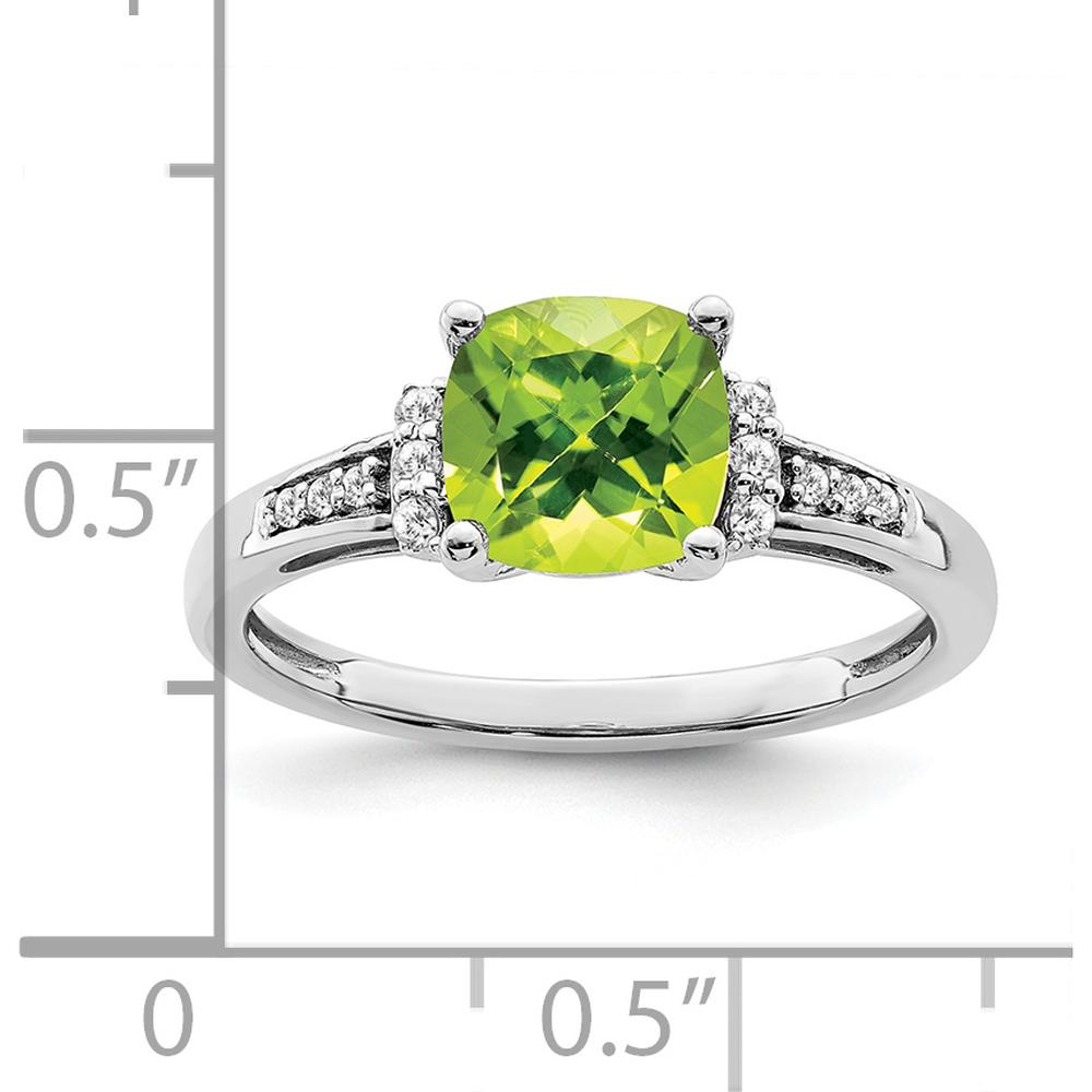 14K White Gold Cushion Cut Peridot and Diamond Ring - 1.514 Carat Total Peridot Weight by 0