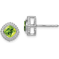14K White Gold Cushion Cut Peridot Earrings - 0.65 Carat Total Gemstone Weight by Monteluci Fine Jewelry