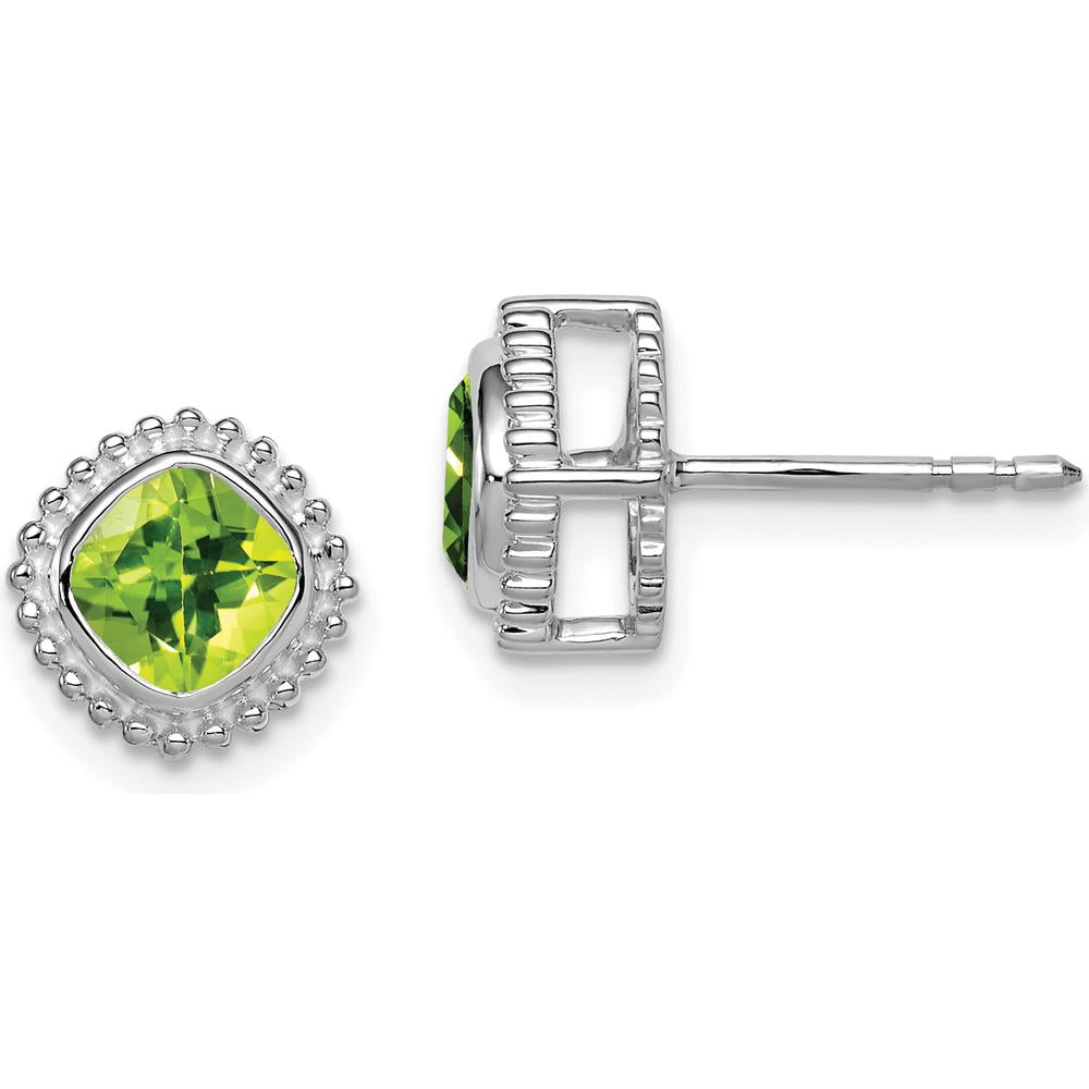 14K White Gold Cushion Cut Peridot Earrings - 0.65 Carat Total Gemstone Weight by Monteluci Fine Jewelry