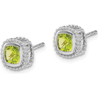 14K White Gold Cushion Cut Peridot Earrings - 0.65 Carat Total Gemstone Weight by Monteluci Fine Jewelry