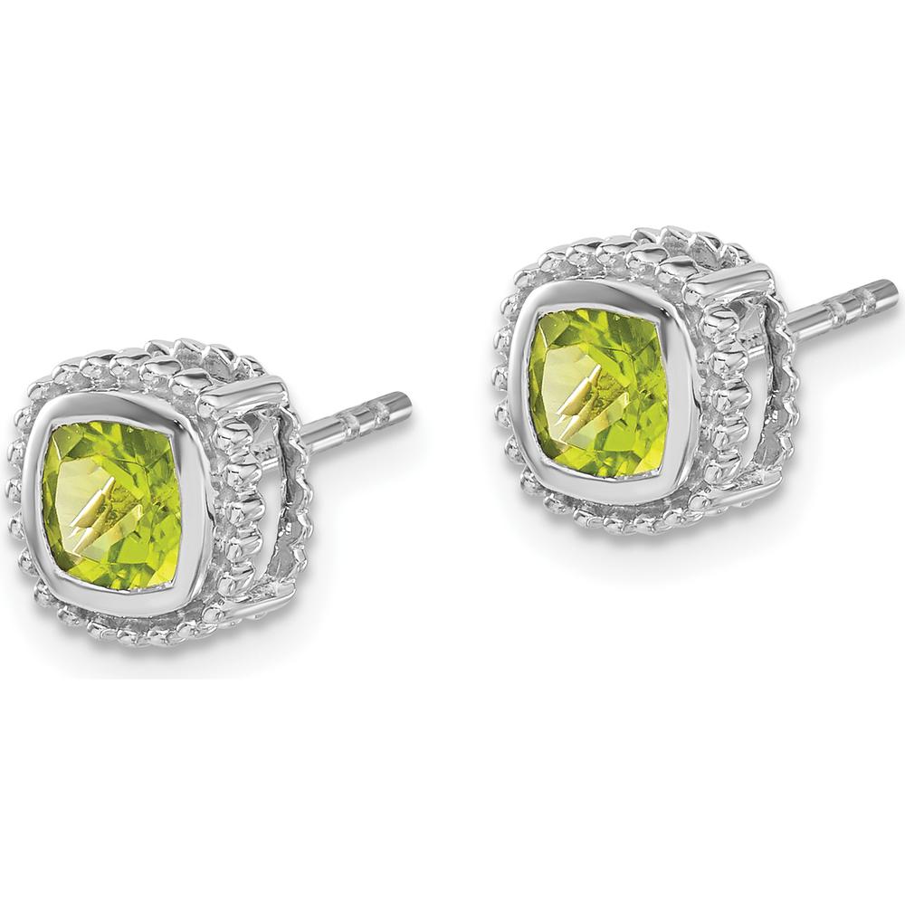 14K White Gold Cushion Cut Peridot Earrings - 0.65 Carat Total Gemstone Weight by Monteluci Fine Jewelry