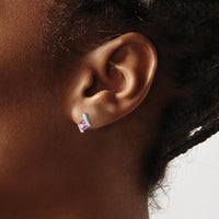 14K White Gold Cushion Cut Pink Sapphire and Diamond Earrings - 0.05 Carat Total Sapphire Weight, 0.0125 Carat Total Diamond Weight by Oro Pregiato