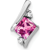 14K White Gold Cushion Cut Pink Sapphire Pendant with Round Diamonds - 0.024 Carat Total Diamond Weight by Oro Pregiato