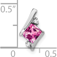 14K White Gold Cushion Cut Pink Sapphire Pendant with Round Diamonds - 0.024 Carat Total Diamond Weight by Oro Pregiato