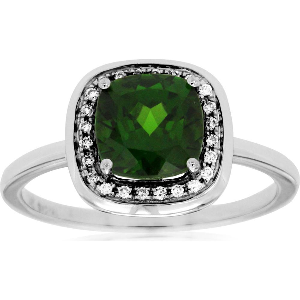 14K White Gold Cushion Cut Russalite & Diamond Halo Ring - 1.40 Carat Russalite and 0.09 Carat Total Diamond Weight - Royal Jewelry