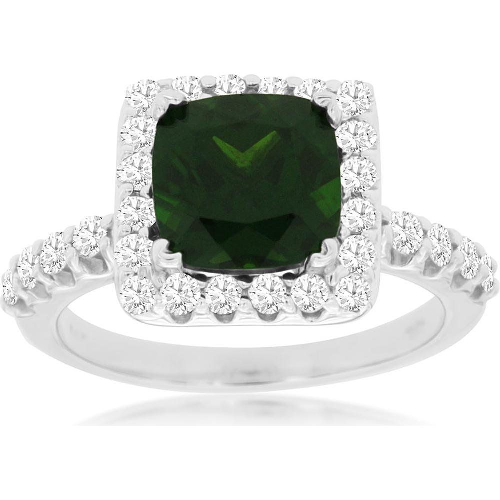 14K White Gold Cushion Cut Russalite & Diamond Halo Ring - 2.15 Carat Russalite and 0.70 Carat Total Diamond Weight - Royal Jewelry