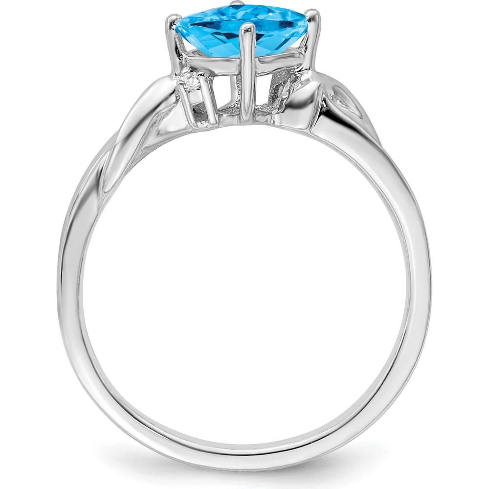14K White Gold Cushion-Cut Swiss Blue Topaz and Diamond Ring - 1.093 Carat Topaz, 0.015 Carat Diamonds by 0