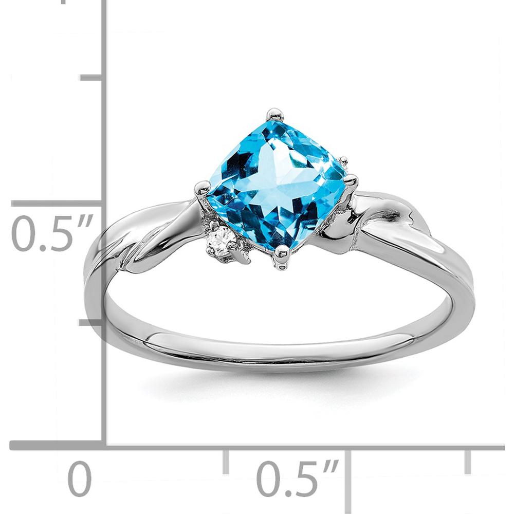 14K White Gold Cushion-Cut Swiss Blue Topaz and Diamond Ring - 1.093 Carat Topaz, 0.015 Carat Diamonds by 0