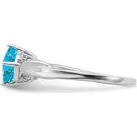 14K White Gold Cushion-Cut Swiss Blue Topaz and Diamond Ring - 1.093 Carat Topaz, 0.015 Carat Diamonds by 0