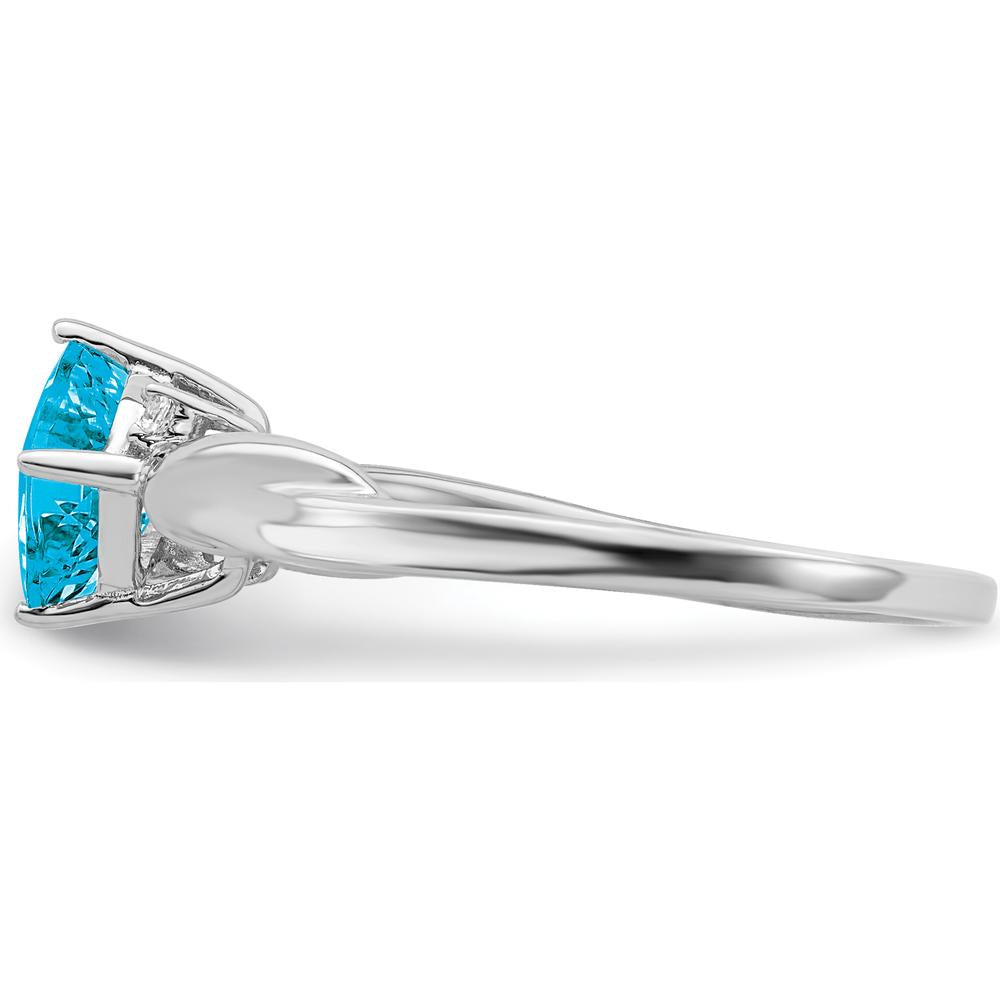 14K White Gold Cushion-Cut Swiss Blue Topaz and Diamond Ring - 1.093 Carat Topaz, 0.015 Carat Diamonds by 0