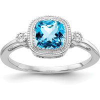 14K White Gold Cushion-Cut Swiss Blue Topaz and Diamond Ring - 1.22 Carat Total Gem Weight by 0