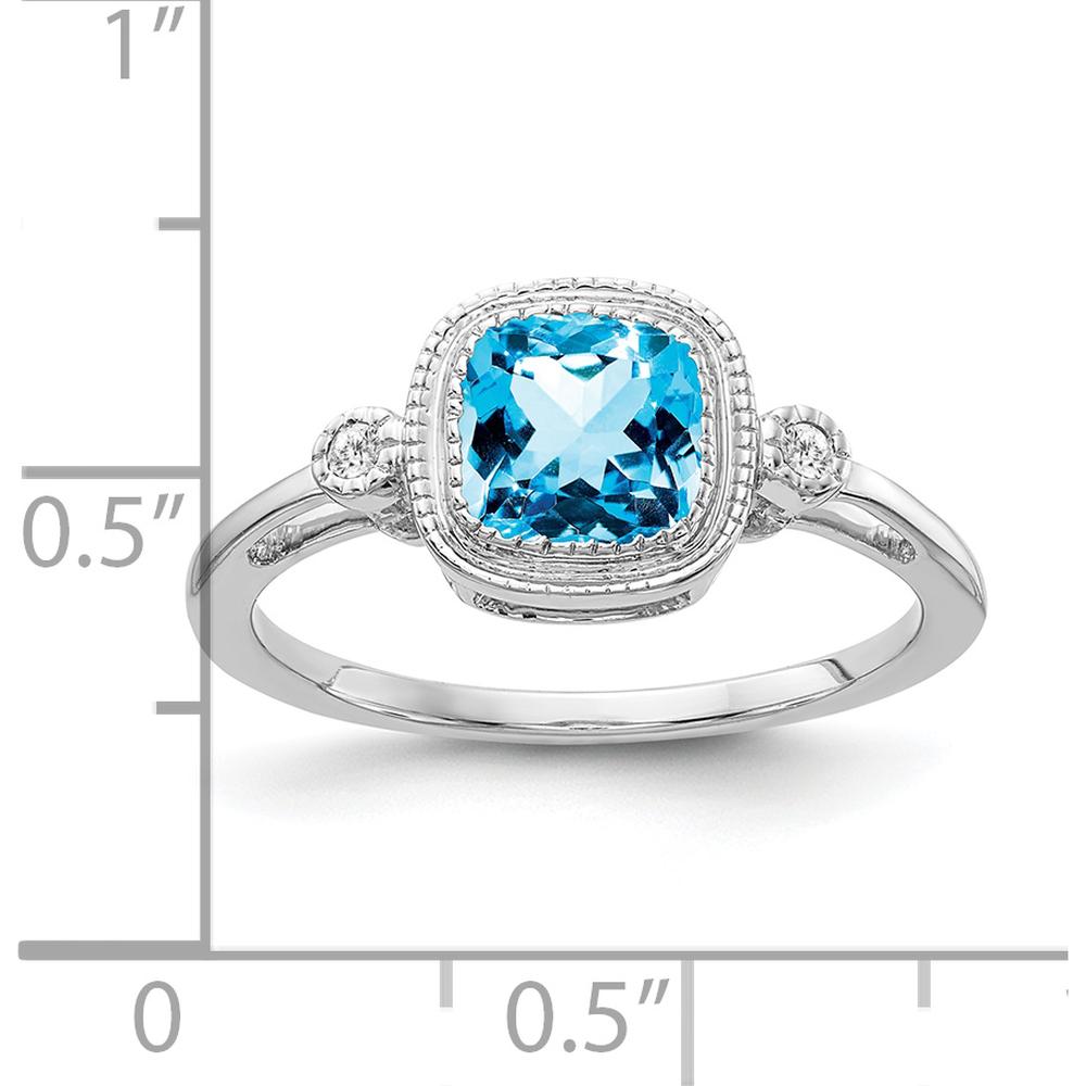 14K White Gold Cushion-Cut Swiss Blue Topaz and Diamond Ring - 1.22 Carat Total Gem Weight by 0