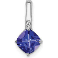 14K White Gold Cushion-Cut Tanzanite and Round Diamond Pendant - 1.25 Carat Tanzanite, 0.01 Carat Diamond by Lumare Gioia
