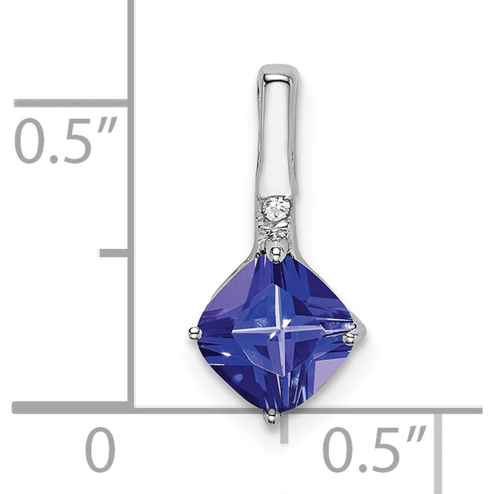 14K White Gold Cushion-Cut Tanzanite and Round Diamond Pendant - 1.25 Carat Tanzanite, 0.01 Carat Diamond by Lumare Gioia