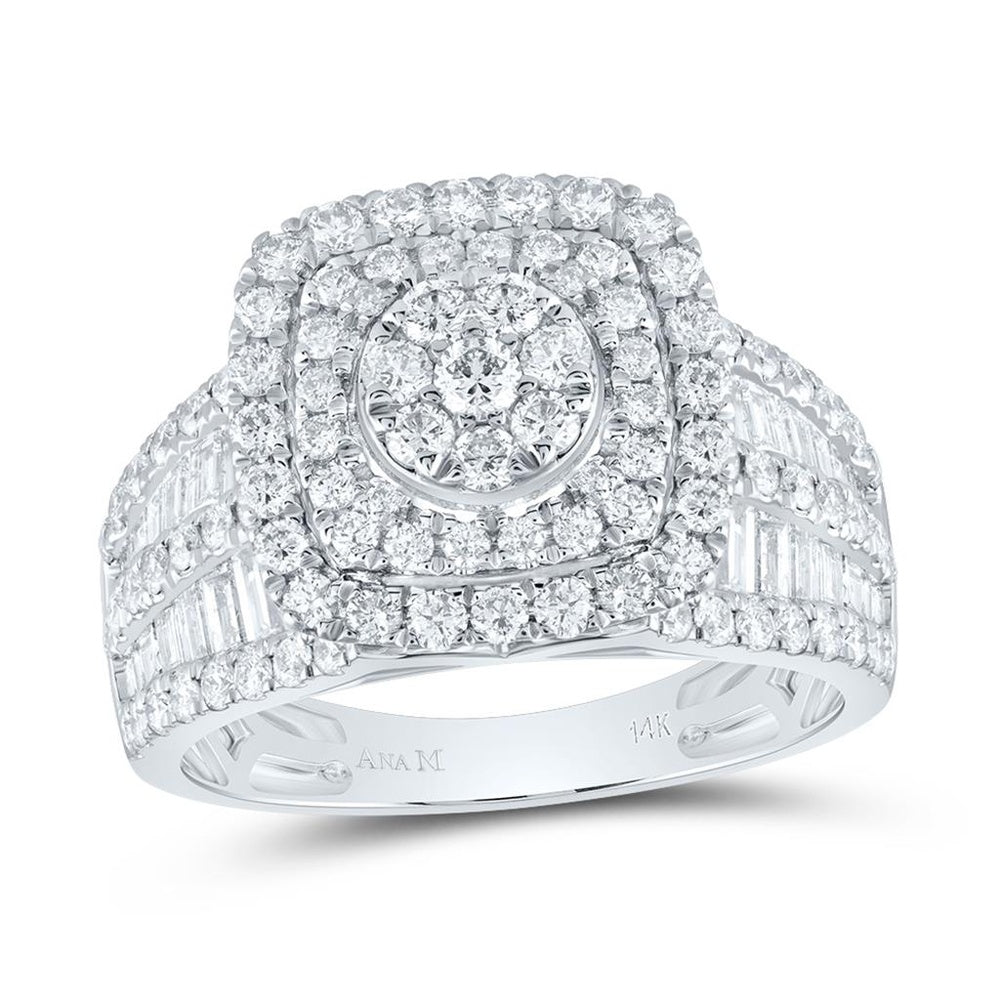 14K White Gold Cushion Diamond Bridal Ring - 1 3/4 Carat Total Diamond Weight