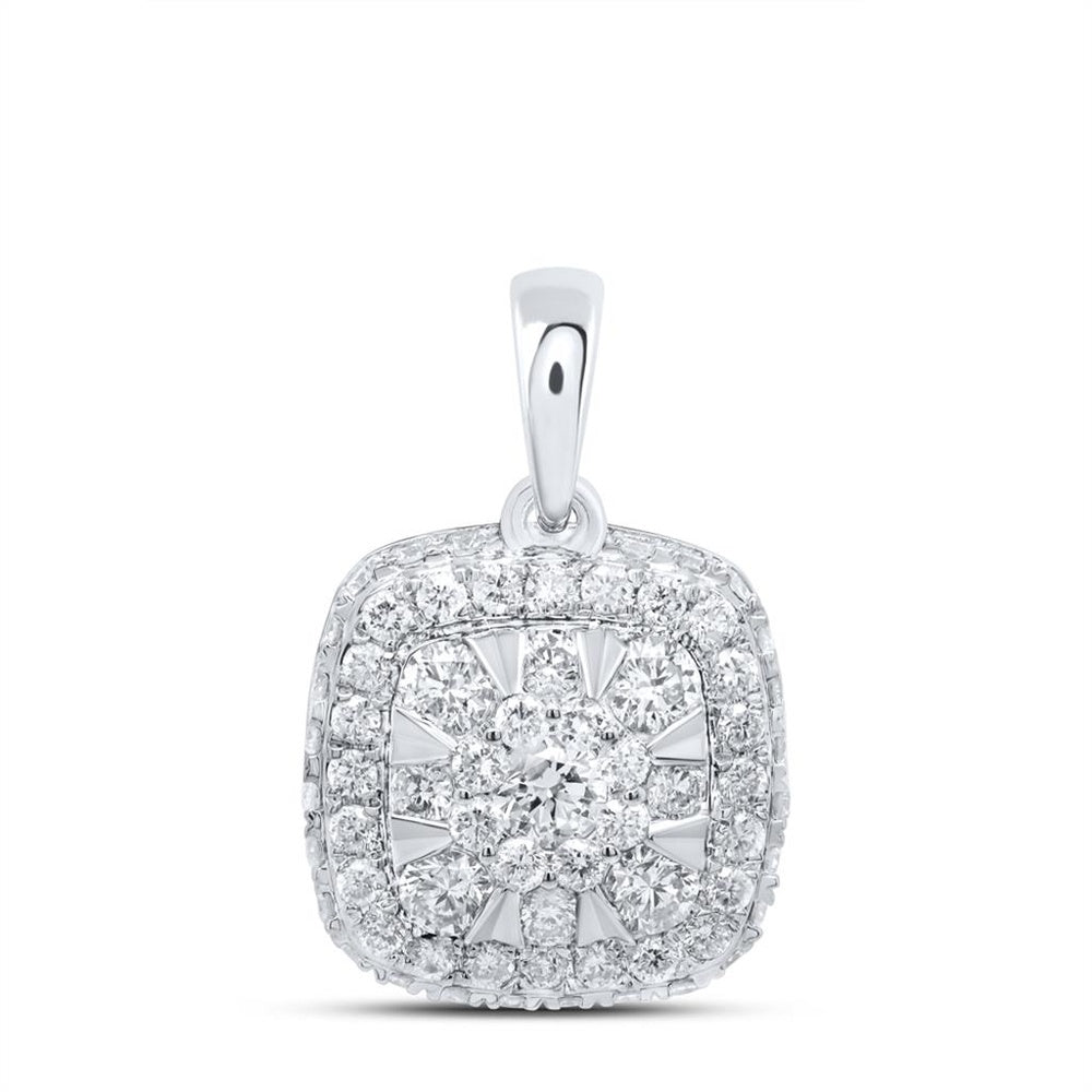 14K White Gold Cushion Diamond Pendant - 1/2 Carat Total Diamond Weight