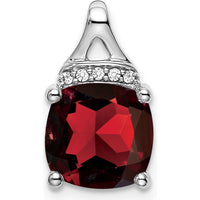 14K White Gold Cushion Garnet and Diamond Chain Slide Pendant - 3.23 Carat Total Gemstone Weight by Lumare Gioia
