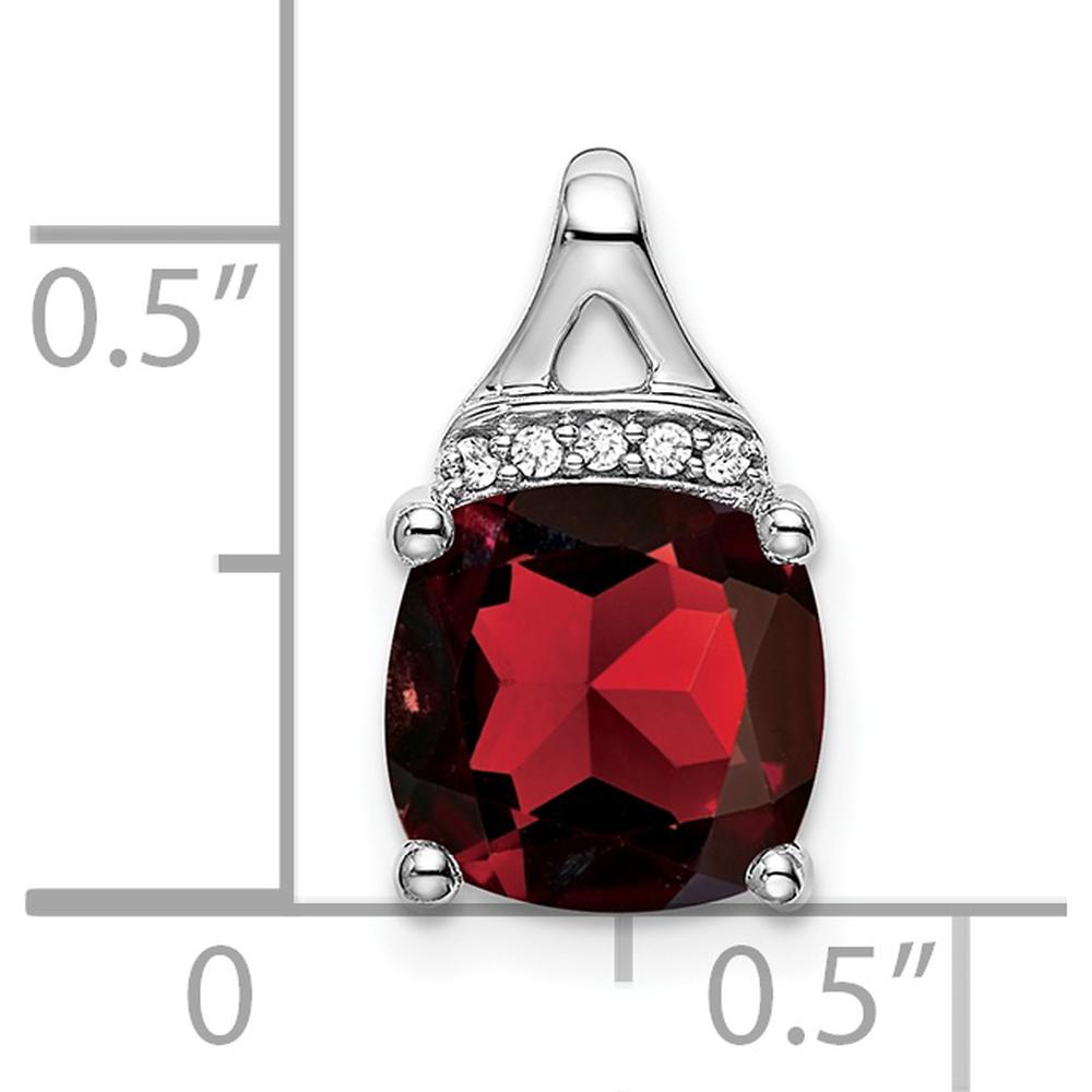 14K White Gold Cushion Garnet and Diamond Chain Slide Pendant - 3.23 Carat Total Gemstone Weight by Lumare Gioia