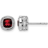 14K White Gold Cushion Garnet and Diamond Halo Earrings - 0.325 Carat Garnet, 0.012 Carat Diamond Total Weight by Monteluci Fine Jewelry