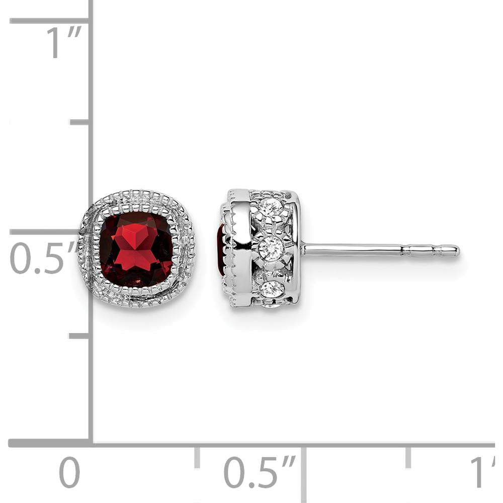 14K White Gold Cushion Garnet and Diamond Halo Earrings - 0.325 Carat Garnet, 0.012 Carat Diamond Total Weight by Monteluci Fine Jewelry