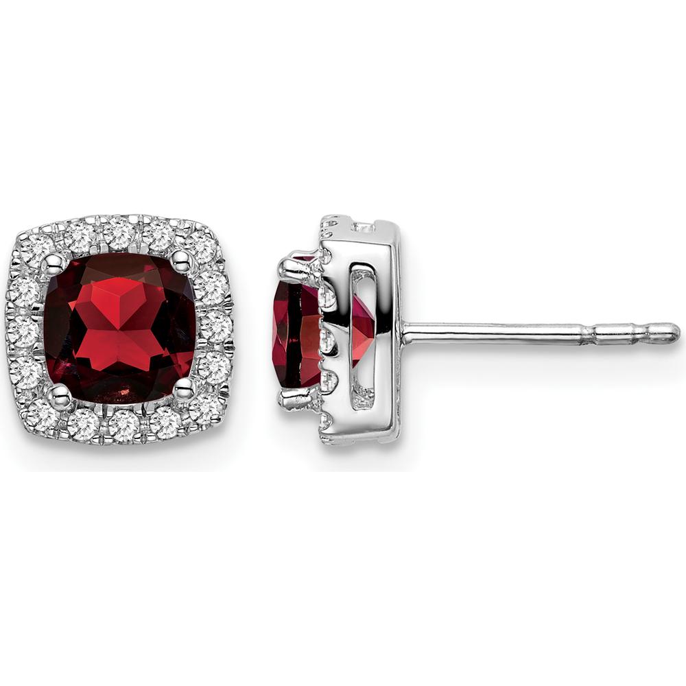 14K White Gold Cushion Garnet and Diamond Halo Earrings - 0.7 Carat Total Garnet Weight by Monteluci Fine Jewelry