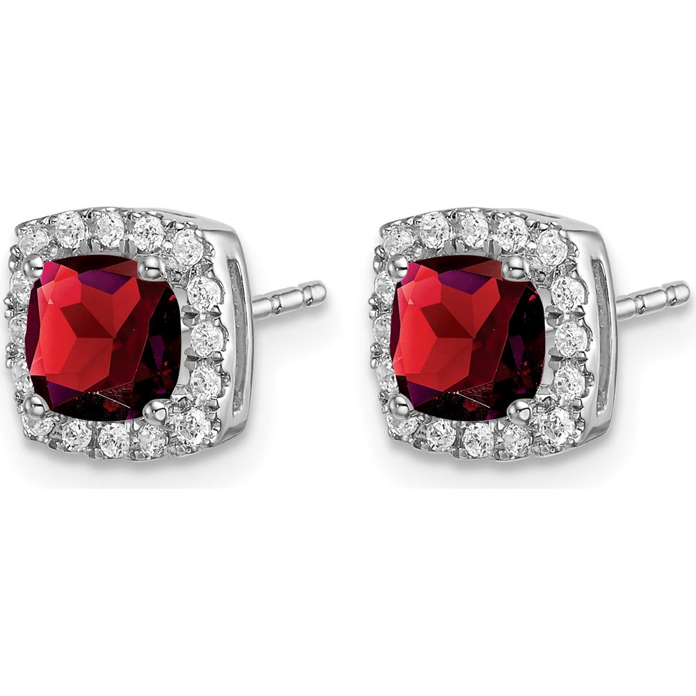 14K White Gold Cushion Garnet and Diamond Halo Earrings - 0.7 Carat Total Garnet Weight by Monteluci Fine Jewelry