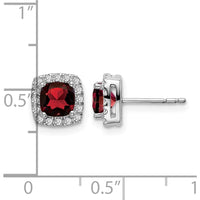 14K White Gold Cushion Garnet and Diamond Halo Earrings - 0.7 Carat Total Garnet Weight by Monteluci Fine Jewelry