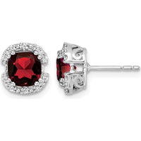 14K White Gold Cushion Garnet and Diamond Halo Earrings - 2.50 Carat Total Garnet Weight, 0.10 Carat Total Diamond Weight by Monteluci Fine Jewelry