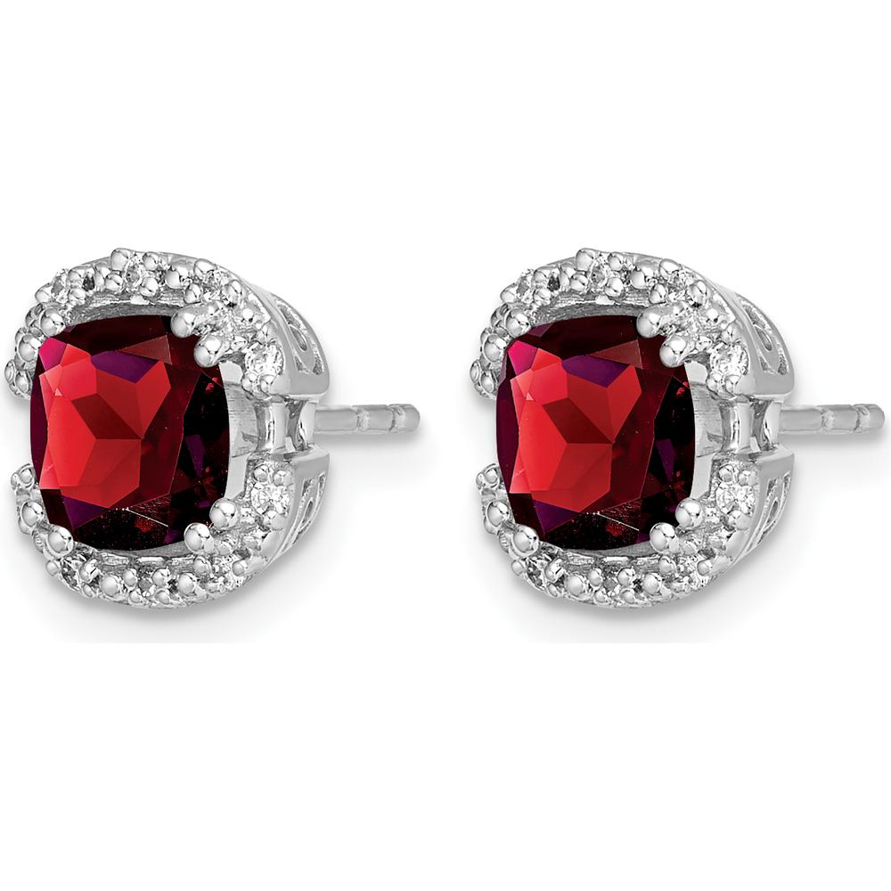 14K White Gold Cushion Garnet and Diamond Halo Earrings - 2.50 Carat Total Garnet Weight, 0.10 Carat Total Diamond Weight by Monteluci Fine Jewelry