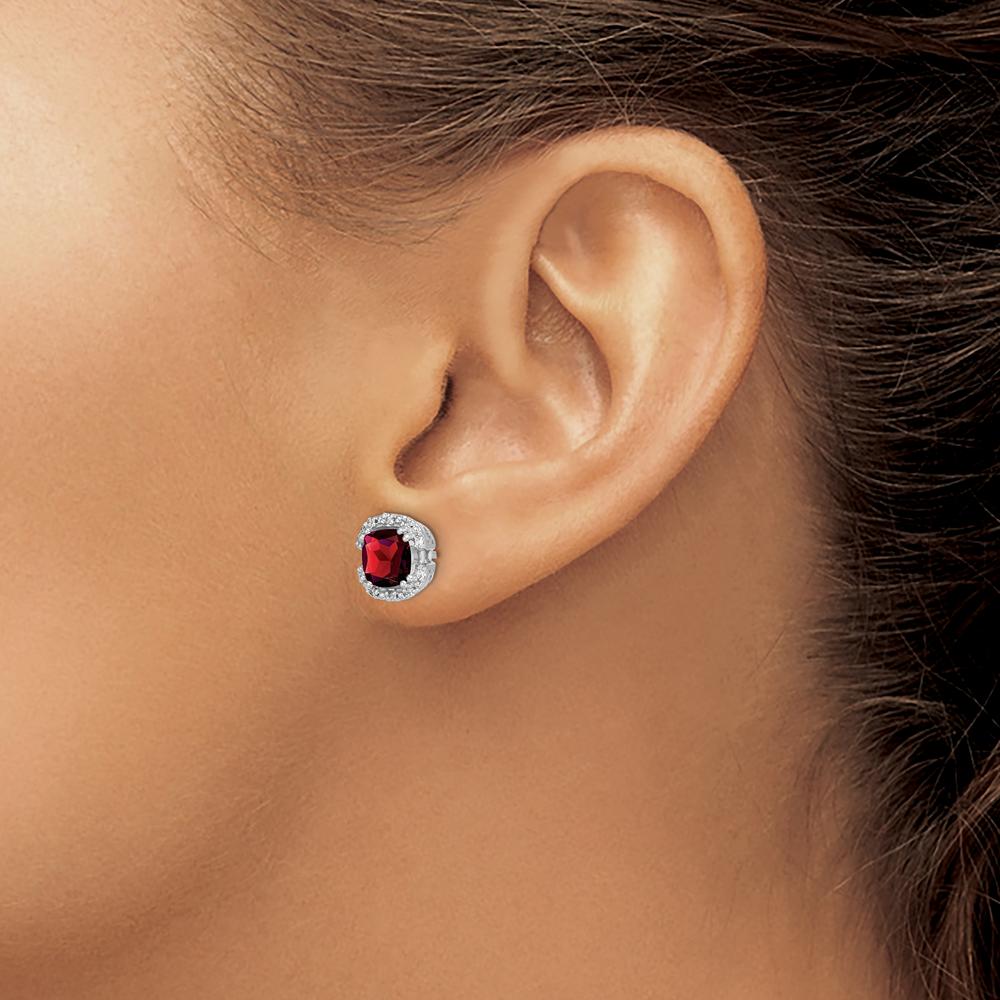 14K White Gold Cushion Garnet and Diamond Halo Earrings - 2.50 Carat Total Garnet Weight, 0.10 Carat Total Diamond Weight by Monteluci Fine Jewelry