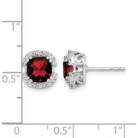 14K White Gold Cushion Garnet and Diamond Halo Earrings - 2.50 Carat Total Garnet Weight, 0.10 Carat Total Diamond Weight by Monteluci Fine Jewelry