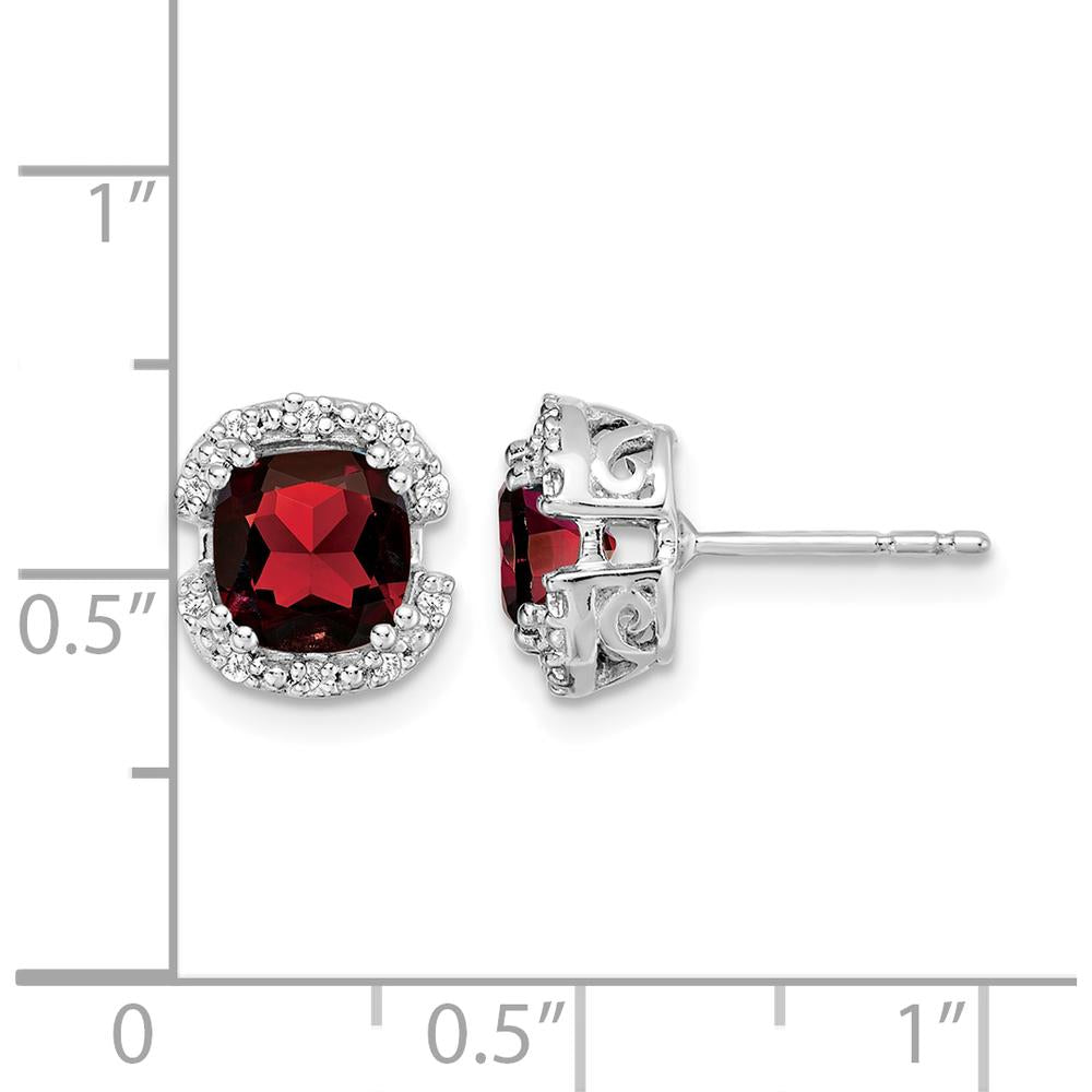 14K White Gold Cushion Garnet and Diamond Halo Earrings - 2.50 Carat Total Garnet Weight, 0.10 Carat Total Diamond Weight by Monteluci Fine Jewelry